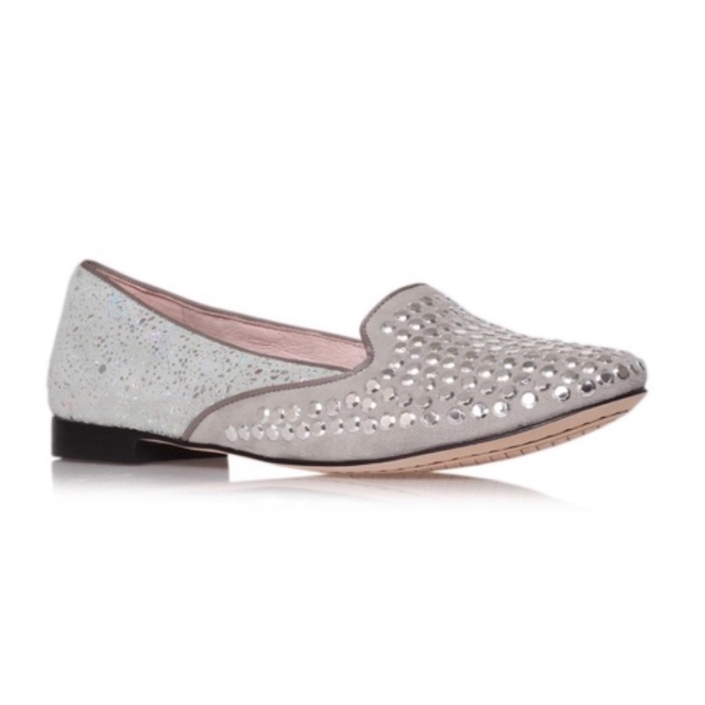 Vince Camuto Lody silver studded leather slip on cushioned loafers flats…
